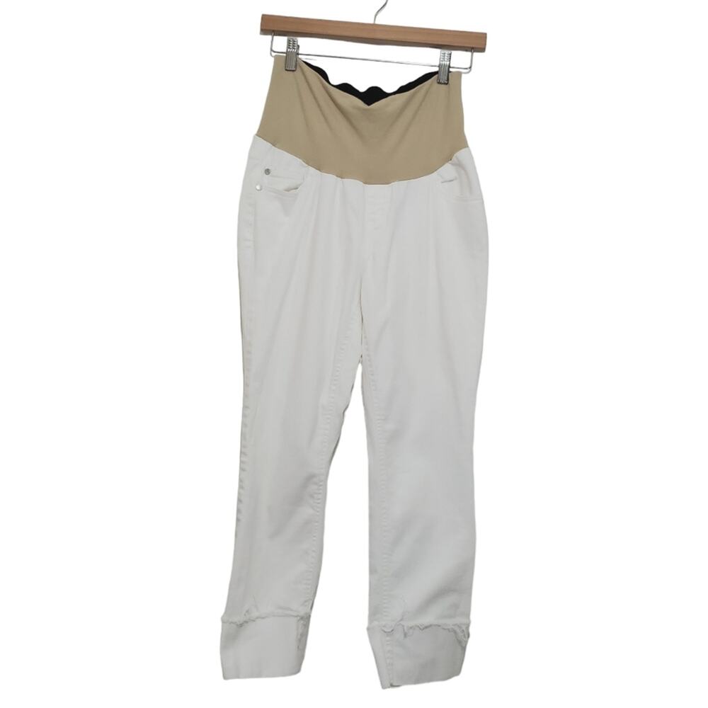 Motherhood | Bounceback Collection White Raw Hem Cuffed Crop Maternity Jeans